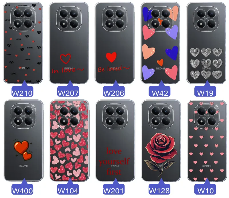 Różne wzory walentynkowe na case do Xiaomi Redmi Note 15 Pro 5G motywy miłosne: serca, romantyczne napisy, kwiaty, misie