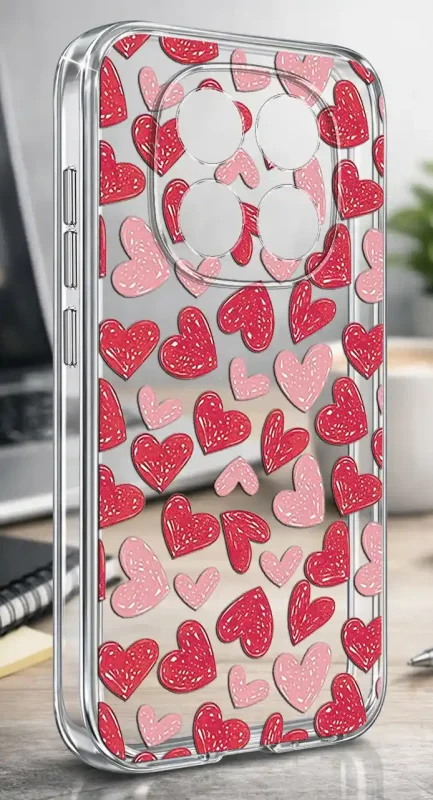 Przezroczyste etui do Xiaomi Redmi Note 15 Pro 5G z walentynkowym wzorem dwóch misiów z serduszkami