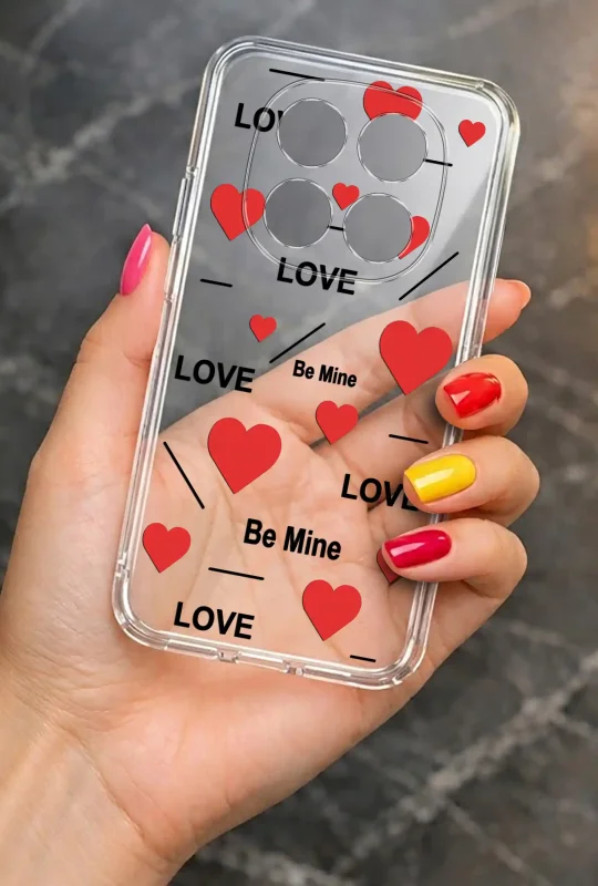 Walentynkowe etui do Xiaomi Redmi Note 15 5G z motywem czerwonych serc i napisami Love oraz Be Mine