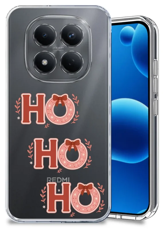 Przezroczyste etui świąteczne do Xiaomi Redmi Note 15 Pro+ Plus 5G z potrójnym napisem Ho Ho Ho i dekoracyjnymi wieńcami