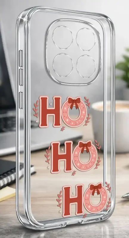 Przezroczyste etui świąteczne do Xiaomi Redmi Note 15 Pro+ Plus 5G z potrójnym napisem Ho Ho Ho i dekoracyjnymi wieńcami