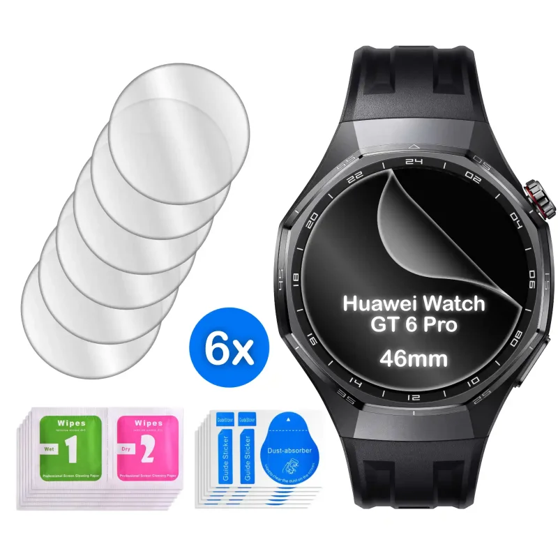 Zestaw 6 folii ochronnych do Huawei Watch GT 6 Pro 46mm z akcesoriami montażowymi i naklejkami Dust-absorber