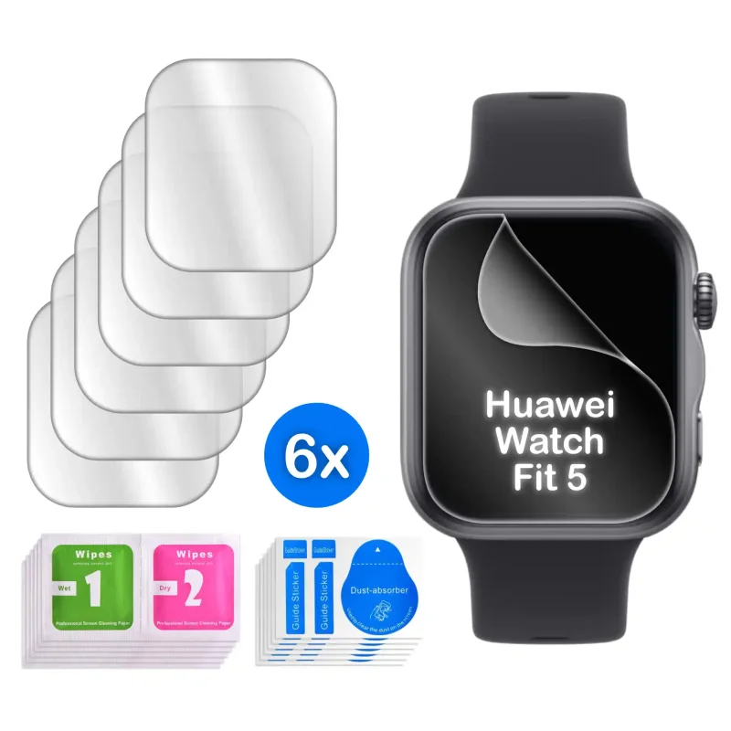 Zestaw 6 folii ochronnych do Huawei Watch Fit 5 z akcesoriami montażowymi i naklejkami Dust-absorber
