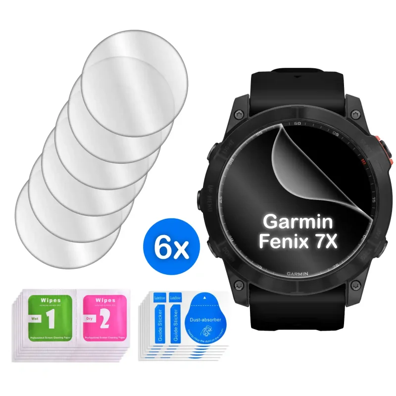 Zestaw 6 folii ochronnych do Garmin Fenix 7x z akcesoriami montażowymi i naklejkami Dust-absorber