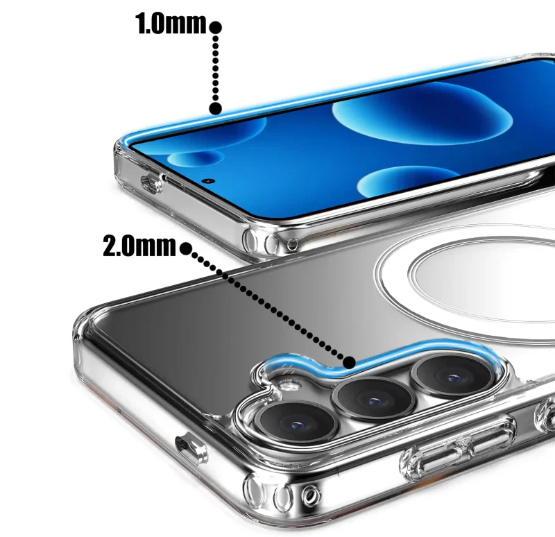 Podwyższone ranty w przezroczystym etui Magsafe do Samsung Galaxy S25 Fe