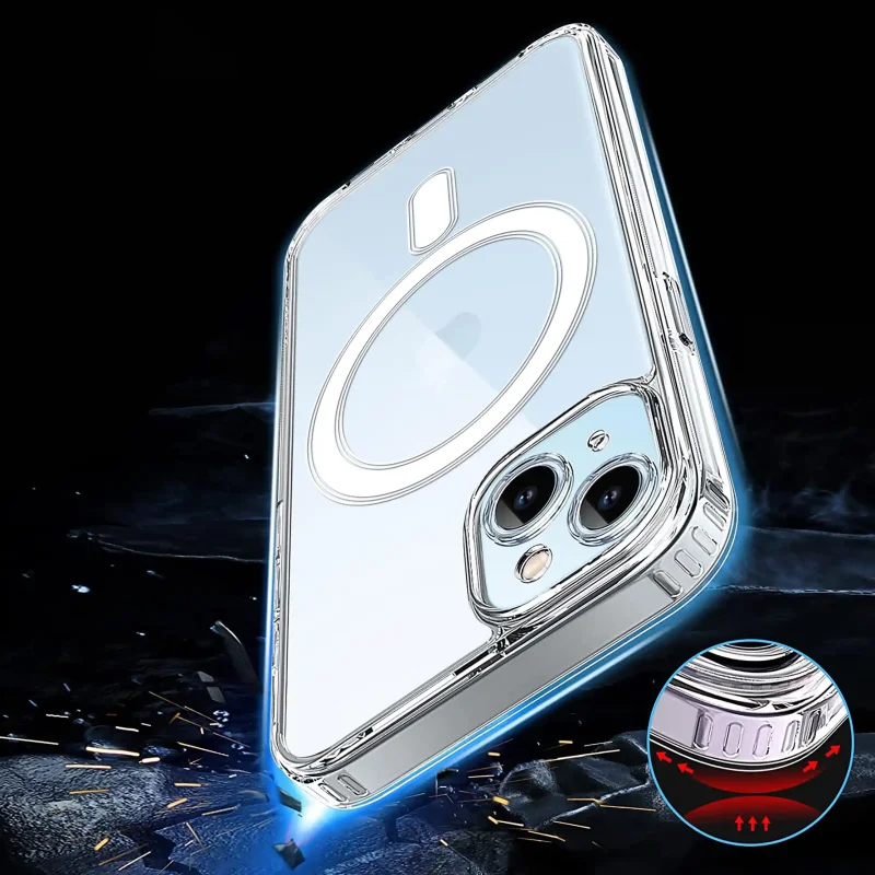 iPhone 15 w przezroczystym etui ochronnym z MagSafe