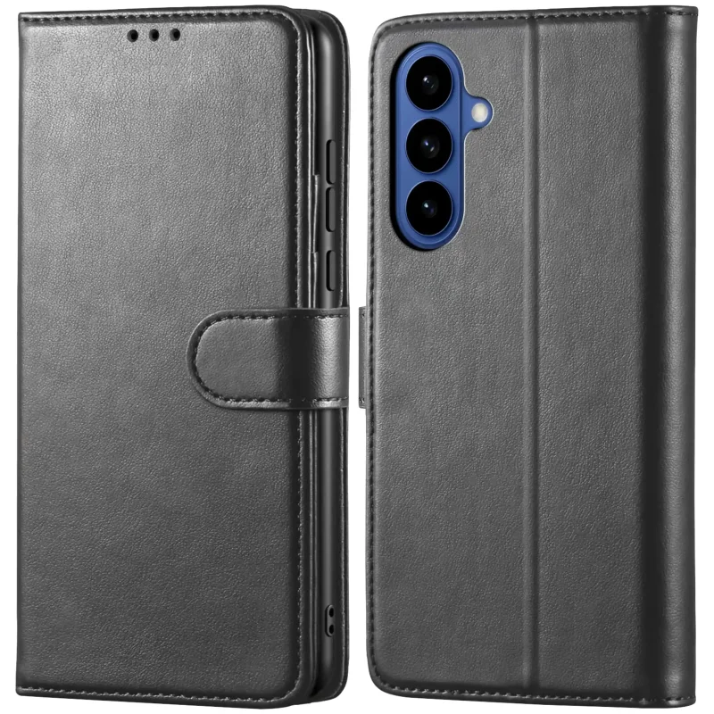 Czarne etui z klapką skórzane do Samsung Galaxy S26 z magnetycznym zamknięciem