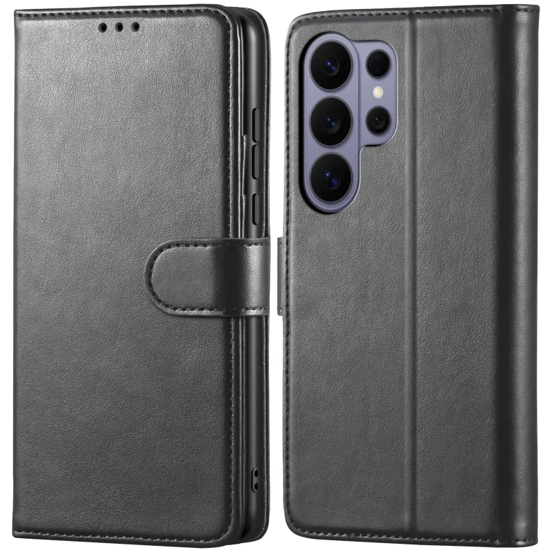 Czarne etui z klapką skórzane do Samsung Galaxy S26 Ultra z magnetycznym zamknięciem