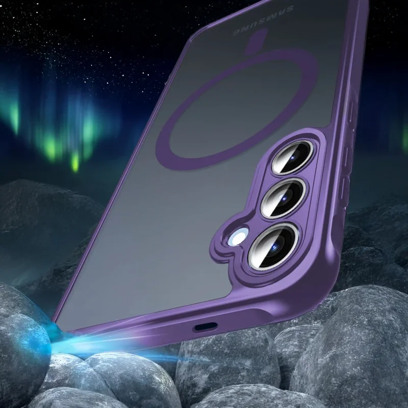 Fioletowe etui ochronne do Samsung Galaxy S26 z magnetycznym pierścieniem i wzmocnioną wyspą aparatów