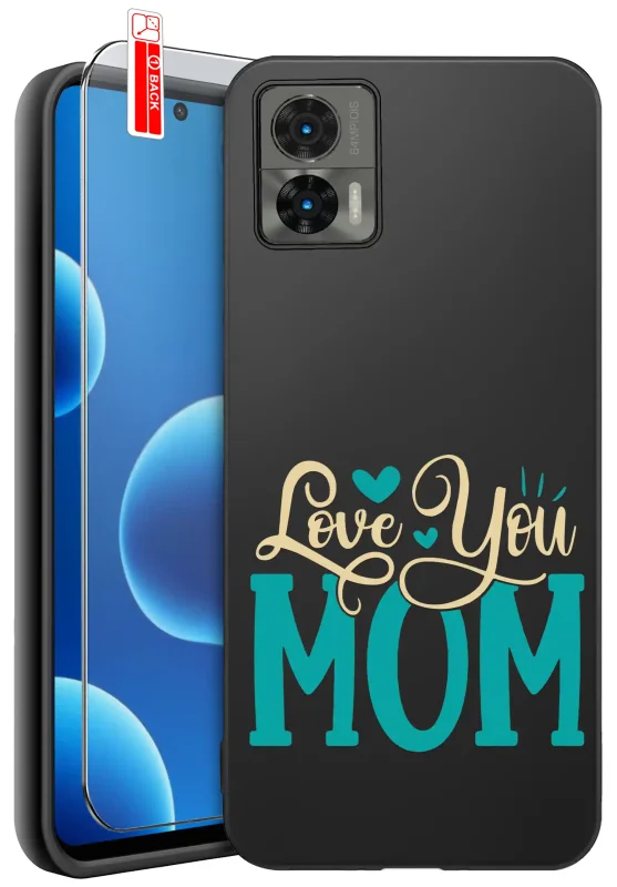 Etui dla Mamy do Motorola Edge 30 Neo z nadrukiem Love You Mom: czarne matowe wykończenie oraz szkło hartowane 9H w zestawie