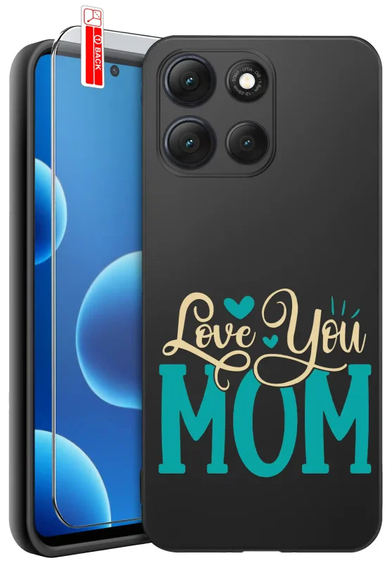 Etui dla Mamy do Motorola Moto G56 5G z nadrukiem Love You Mom: czarne matowe wykończenie oraz szkło hartowane 9H w zestawie