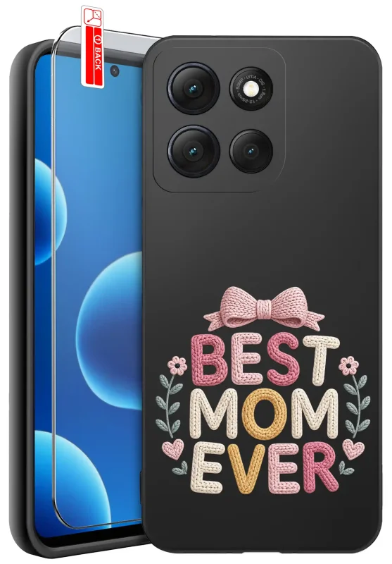 Etui dla Mamy do Motorola Moto G86 Power z napisem Best Mom Ever: czarne matowe wykończenie oraz szkło hartowane 9H w zestawie
