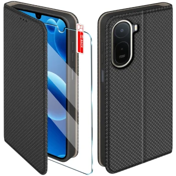 Etui do Xiaomi Redmi A7 Pro czarne zamykane ze szkłem