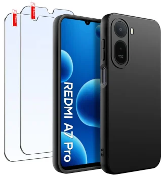 Etui do Xiaomi Redmi A7 Pro czarne matowe z zestawem 2 szkieł