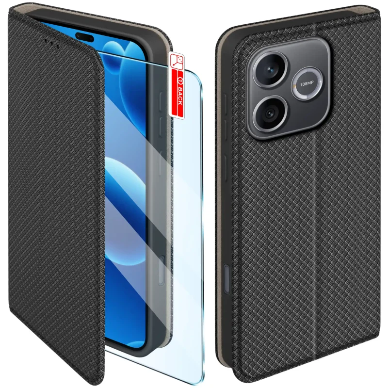 Etui z klapką do Honor 600 Lite w czarnym kolorze z magnetycznym zamknięciem, antypoślizgową fakturą i elastycznym TPU chroniącym telefon