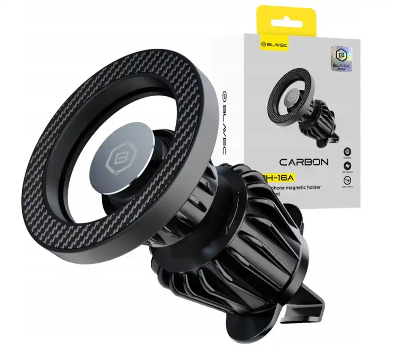 Uchwyt samochodowy Blavec BH-16A Carbon z opakowaniem i karbonowym ringiem MagSafe