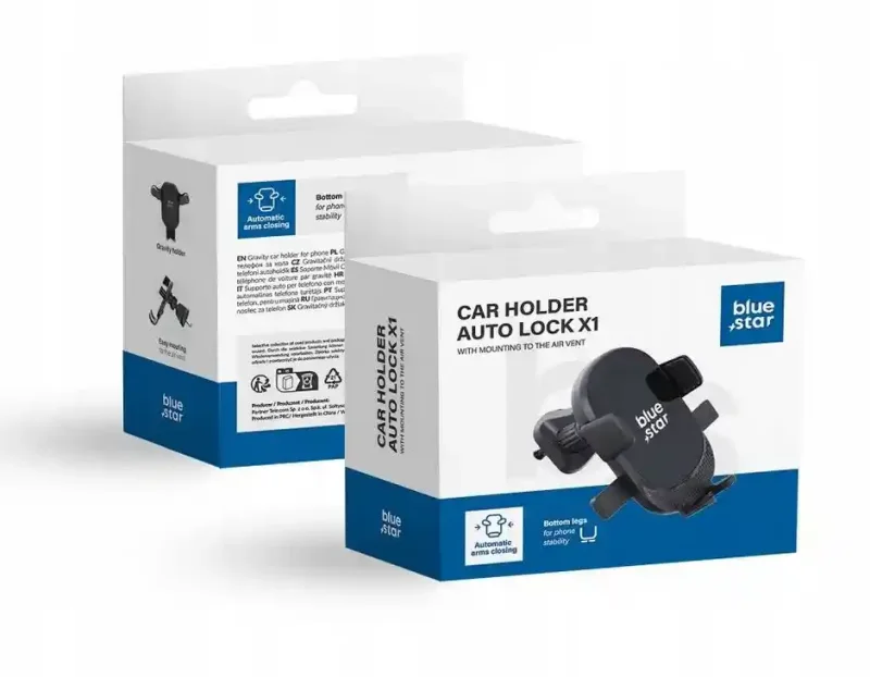 Opakowanie uchwytu samochodowego Blue Star AUTO LOCK X1 do kratki nawiewu z systemem AUTO LOCK