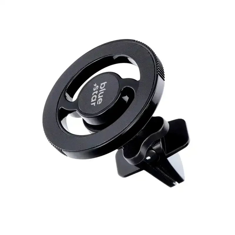 Magnetyczny uchwyt Blue Star CLAMP MagSafe do samochodu pokazany z klipsem do kratki nawiewu