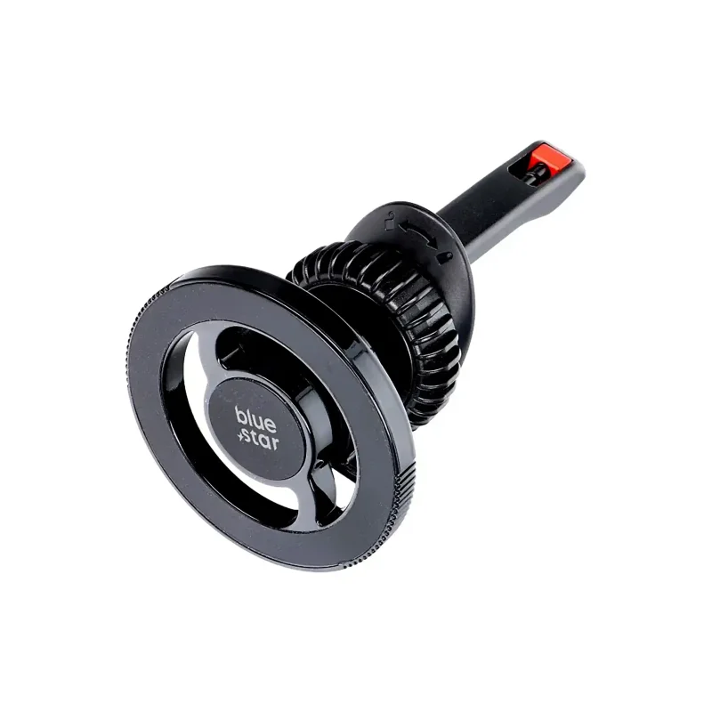 Magnetyczny uchwyt Blue Star Smart Lock X1 z okrągłym panelem MagSafe i czerwonym elementem blokady