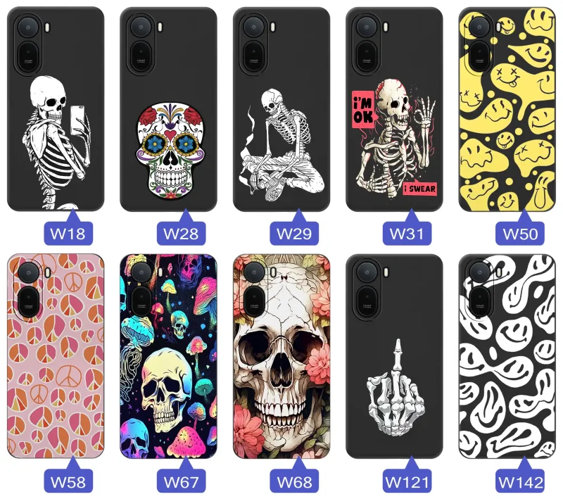 Kolekcja różnych wzorów etui Halloween do Xiaomi Redmi A7 Pro z motywami czaszek, szkieletów, uśmiechów i grafik w stylu dark