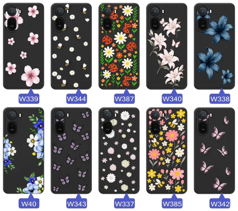 Kolekcja wzorów wiosennych na etui do Xiaomi Redmi A7 Pro: kwiaty, motyle, pszczółki, biedronki i truskawki na silikonowych pleckach