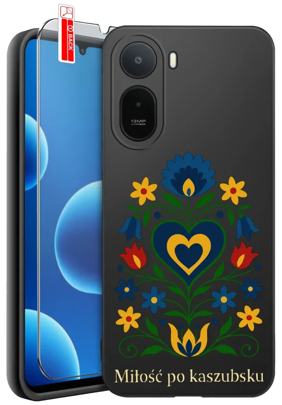 Etui do Xiaomi Redmi A7 Pro z ludowym wzorem kaszubskim „Miłość po kaszubsku” oraz szkłem hartowanym 9H w zestawie