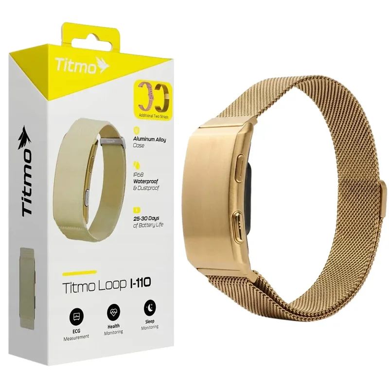Smartband TITMO Loop I-110 złoty z opakowaniem, opaska sportowa z funkcją monitorowania zdrowia ECG i PPG