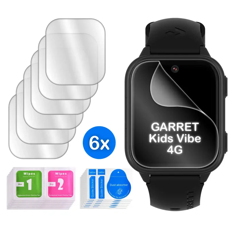Zestaw 6 folii ochronnych na smartwatcha Garett Kids Vibe 4G z akcesoriami montażowymi i naklejkami Dust-absorber