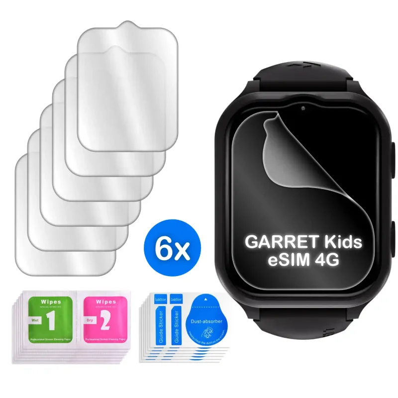 Zestaw 6 folii ochronnych na smartwatcha Garett Kids eSIM 4G z akcesoriami montażowymi i naklejkami Dust-absorber
