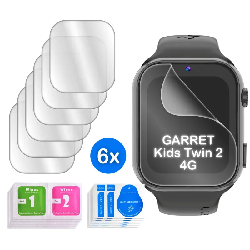 Zestaw 6 folii ochronnych na smartwatcha Garett Kids Twin 2 4G z akcesoriami montażowymi i naklejkami Dust-absorber