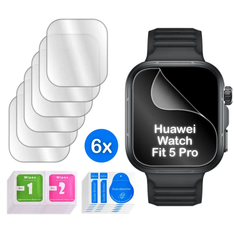 Zestaw 6 folii ochronnych na smartwatcha Huawei Watch Fit 5 Pro z akcesoriami montażowymi i naklejkami Dust-absorber