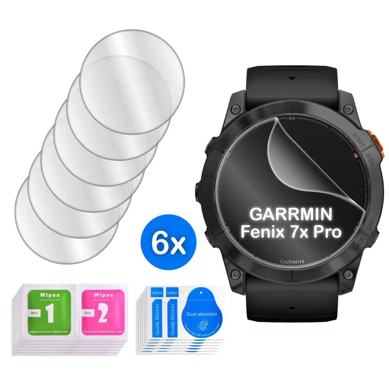 Zestaw 6 folii ochronnych na smartwatcha Garmin Fenix 7x Pro z akcesoriami montażowymi i naklejkami Dust-absorber
