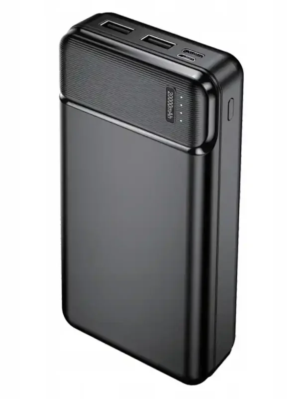 Powerbank Maxlife 20000 mAh z portami USB-A, USB-C i microUSB widoczny z przodu pod kątem