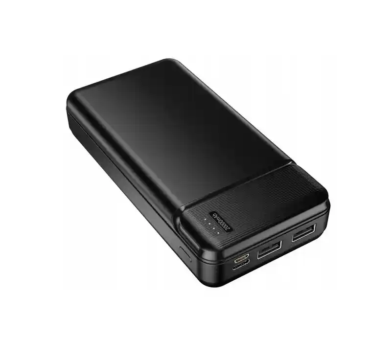 Kompaktowy powerbank Maxlife 20000 mAh w czarnej obudowie o nowoczesnym wyglądzie