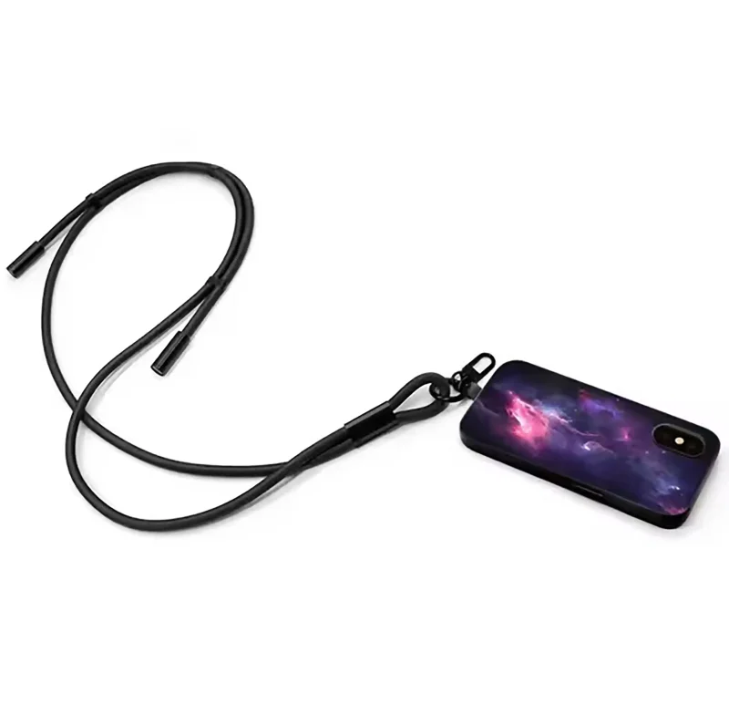 Czarna smycz do telefonu z kablem USB-C 60W i wkładką do etui