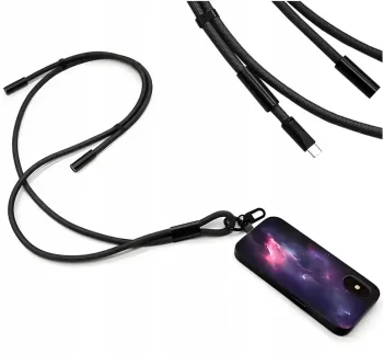 Smycz do telefonu na szyję z kablem USB-C 60W 2w1 1.5m czarna
