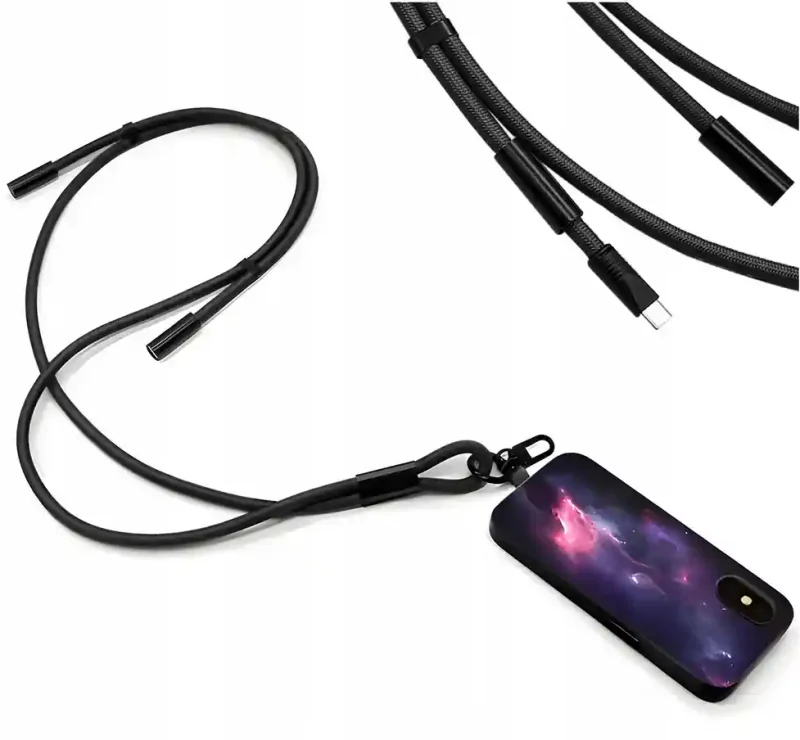 Smycz do telefonu na szyję z kablem USB-C 60W 2w1 1,5 m: praktyczne noszenie smartfona i ładowanie w jednym