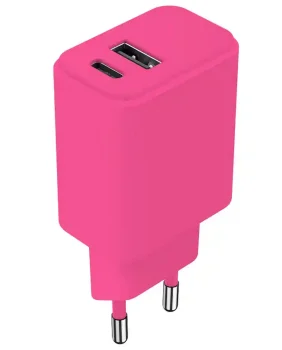 Ładowarka sieciowa USB-A USB-C 20W różowa