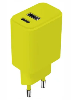 Ładowarka sieciowa USB-A USB-C 20W limonkowa