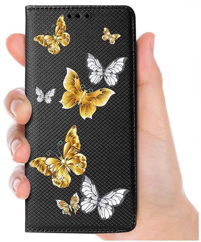 Etui zamykane do Realme 12 5G / 12x 5G z motywem motyli, trzymane w dłoni, wyrazisty nadruk