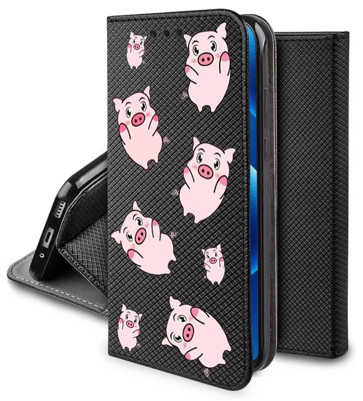 Etui z klapką do Motorola Edge 50 Pro ze zwierzęcym wzorem świnek