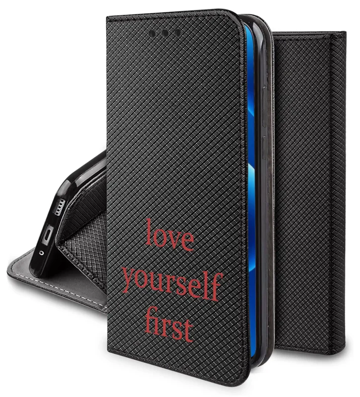 Etui do Motorola Edge 50 Pro zamykane z wzorem walentynkowym - napis love yourself first