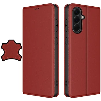 Etui do Samsung Galaxy A56 skórzane zamykane bordowe ze szkłem