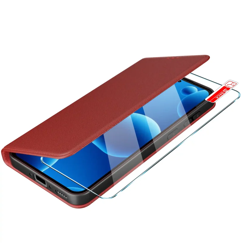 Skórzane bordowe etui z klapką do Samsung Galaxy A56 z wycięciem na aparat i boczne przyciski