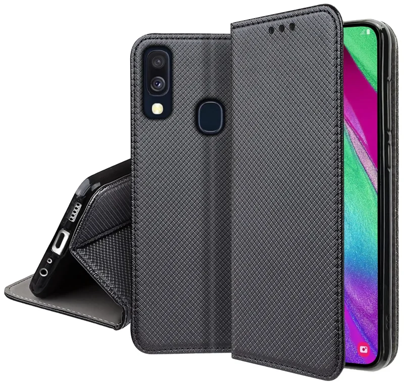 Zamykane etui z klapką do Samsung Galaxy A40 z matową strukturą, wycięciami na porty oraz ochroną aparatów i boków smartfona