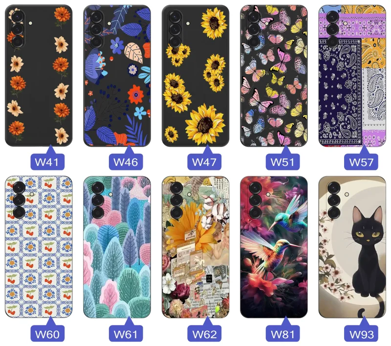 Kolekcja wzorów dla babci na Samsung Galaxy A37 5G: kwiaty, motyle, ptaki, kotki