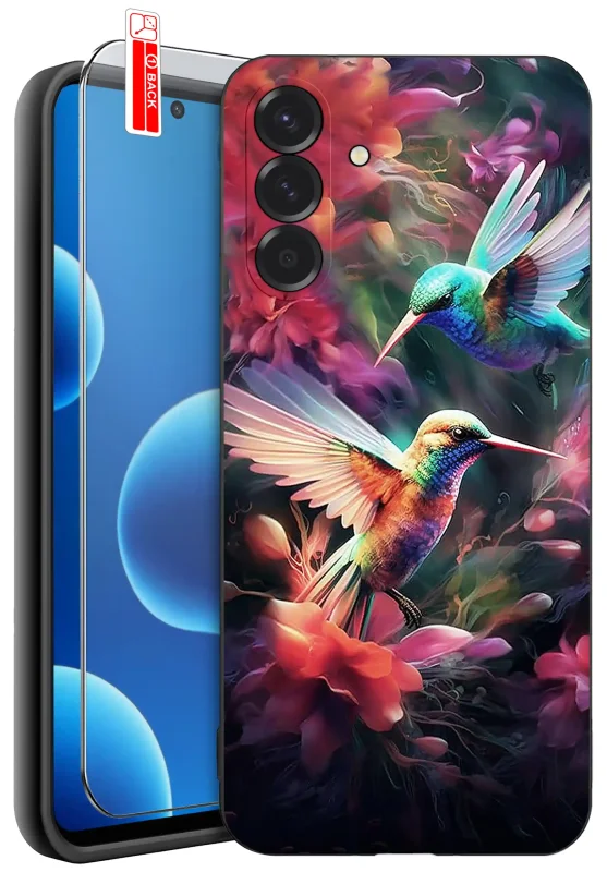 Etui na Dzień Babci do Samsung Galaxy A37 5G z kolorowym nadrukiem kolibrów i kwiatów oraz szkło hartowane w zestawie