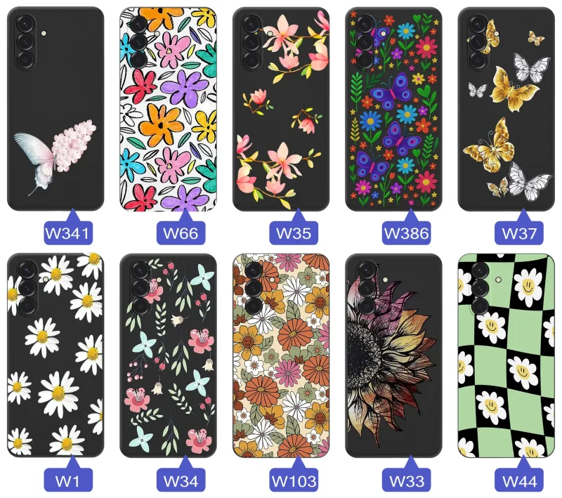 Kolekcja etui wiosennych do Samsung Galaxy A37 5G z kwiatowymi grafikami, motylami, pszczółkami i kolorowymi wzorami natury