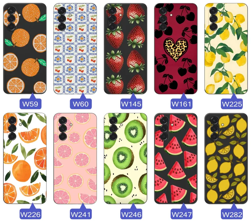 Kolekcja etui z owocami na etui do Samsung Galaxy A37 5G: truskawki, pomarańcze, cytryny, kiwi
