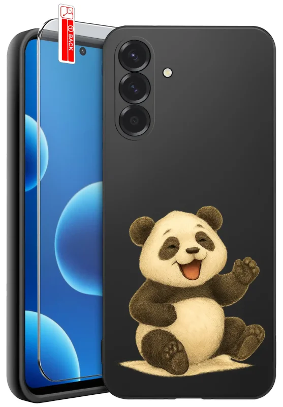 Etui Samsung Galaxy A37 5G z nadrukiem uśmiechniętej pandy oraz szkło hartowane 9H w zestawie